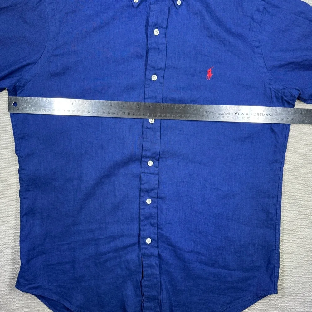 Polo Ralph Lauren Mens 100% Linen Royal Blue Short Sleeve Button Down Medium